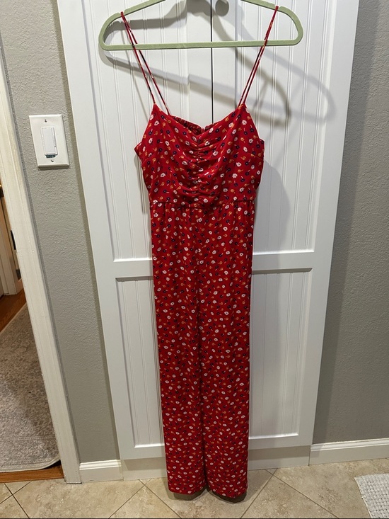 Madewell Pants - Madewell Red Floral Spaghetti Strap Jumpsuit